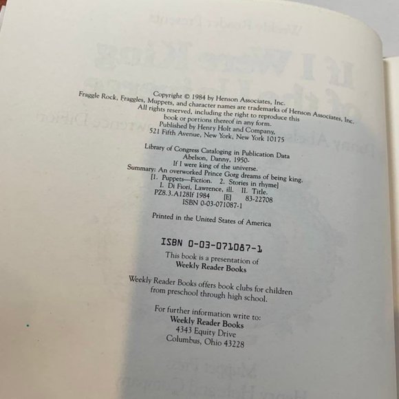 Vintage 1984 Fraggle Rock Hardcover Book If I Were King of the Universe - Picture 4 of 4